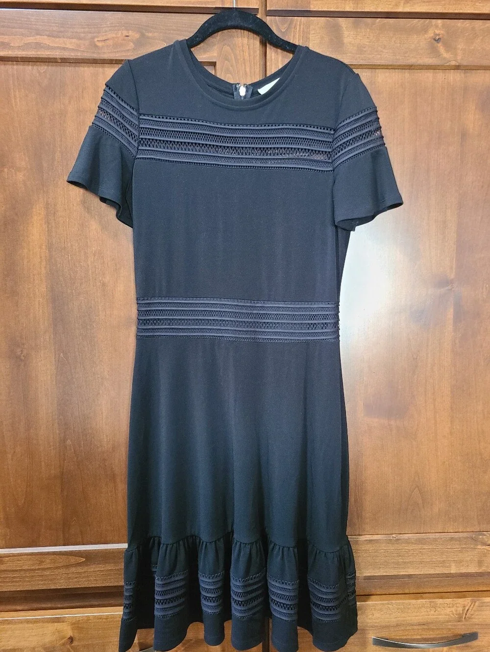 MK Michael Kors Black Short Sleeve Lace-Trim Fit & Flare Dress Size Small